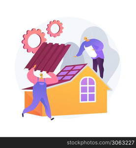 Roofing services abstract concept vector illustration. Roof repair, peak roofing contractors, house maintenance, leak inspection, new roof installation, storm damage, slope abstract metaphor.. Roofing services abstract concept vector illustration.
