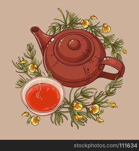 rooibos tea illustration. rooibos tea in teapot and tea bowl vector illustration