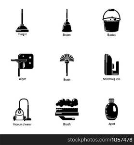 Room cleaning icons set. Simple set of 9 room cleaning vector icons for web isolated on white background. Room cleaning icons set, simple style