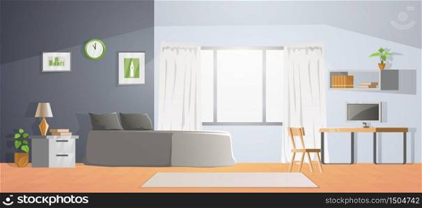 room decoration of bedroom with gradient design,vector illustration