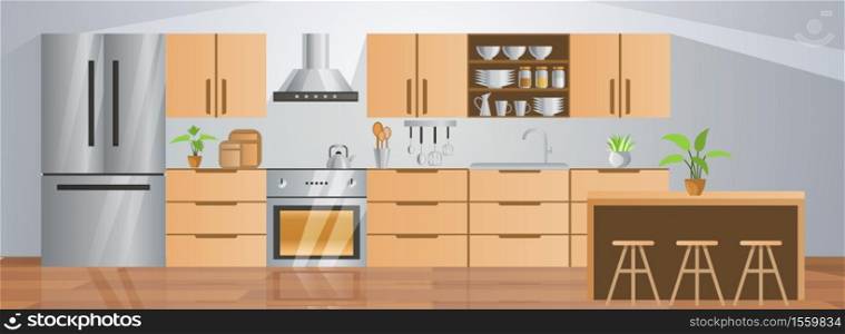 room decoration of kitchen with gradient design,vector illustration