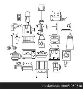 Room icons set. Outline set of 25 room vector icons for web isolated on white background. Room icons set, outline style
