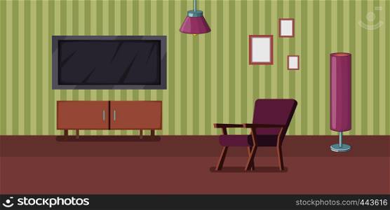 Room interior horizontal concept. Cartoon illustration of room interior banner horizontal vector for web. Room interior banner horizontal, cartoon style