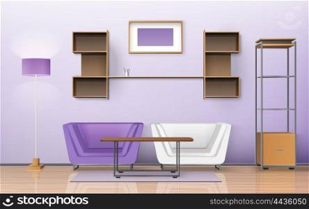Room Isometric Design . Living room design with carpet armchairs and lamp isometric vector illustration