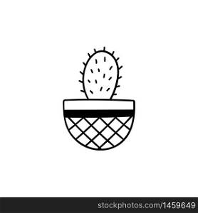 Room plant cactus hand drawn vector outline doodle illustration. Decorative potted house plant isolated on white background.