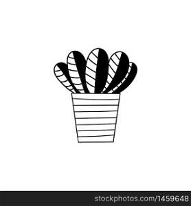 Room plant hand drawn vector outline doodle illustration. Decorative potted house plant isolated on white background.