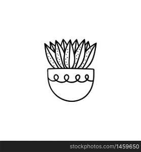 Room plant hand drawn vector outline doodle illustration. Decorative potted house plant isolated on white background.