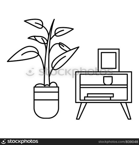 Room plant table icon. Outline illustration of room plant table vector icon for web design isolated on white background. Room plant table icon, outline style