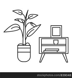 Room plant table icon. Outline illustration of room plant table vector icon for web design isolated on white background. Room plant table icon, outline style
