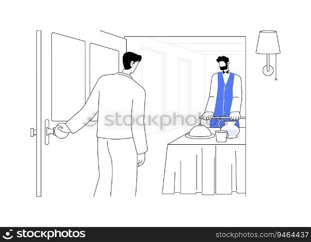 Room service abstract concept vector illustration. Professional hotel maid brings breakfast to the room, recreation and hospitality business, hotel room service, luxury resort abstract metaphor.. Room service abstract concept vector illustration.
