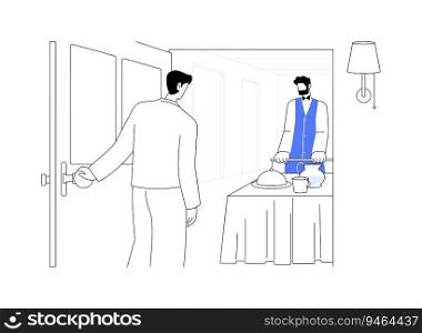 Room service abstract concept vector illustration. Professional hotel maid brings breakfast to the room, recreation and hospitality business, hotel room service, luxury resort abstract metaphor.. Room service abstract concept vector illustration.