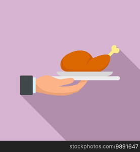 Room service chicken food icon. Flat illustration of room service chicken food vector icon for web design. Room service chicken food icon, flat style