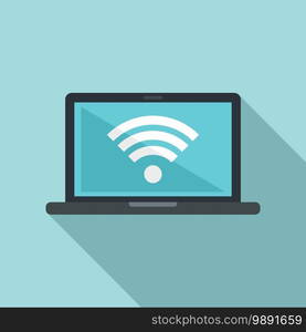 Room service laptop wifi icon. Flat illustration of room service laptop wifi vector icon for web design. Room service laptop wifi icon, flat style