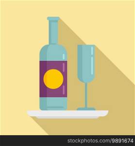 Room service wine bottle icon. Flat illustration of room service wine bottle vector icon for web design. Room service wine bottle icon, flat style