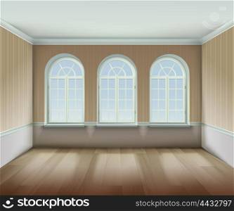 Room With Arched Windows Illustration . Room With Arched Windows Background. Interior With Arched Windows Vector Illustration. Arched Windows Design. Room Interior Realistic Decorative Illustration.