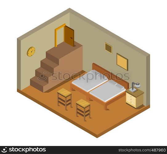 room with isometric bed