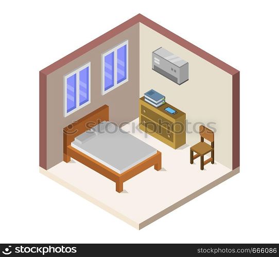room with isometric bed