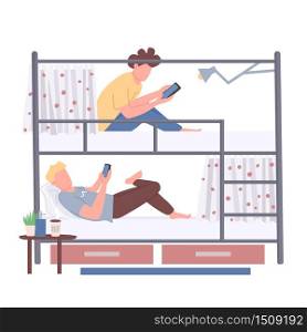 Roommates, friends flat color vector faceless characters. College students sharing bunk bed isolated cartoon illustration for web graphic design and animation. Hostel, dormitory accommodation