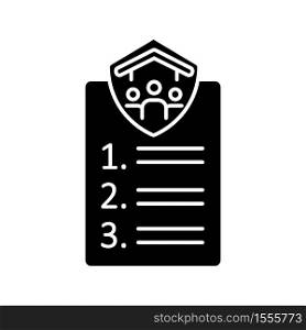 Roommates rules black glyph icon. Flatmates agreement. Sharing common apartment. University campus. Students accommodation. Silhouette symbol on white space. Vector isolated illustration. Roommates rules black glyph icon