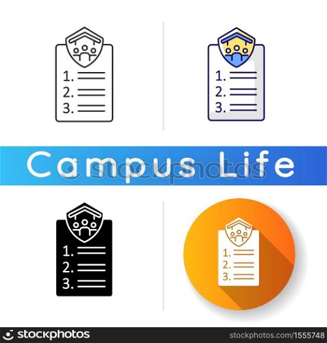 Roommates rules icon. Flatmates agreement. Sharing common apartment. University campus. Neighbors. Students accommodation. Linear black and RGB color styles. Isolated vector illustrations. Roommates rules icon