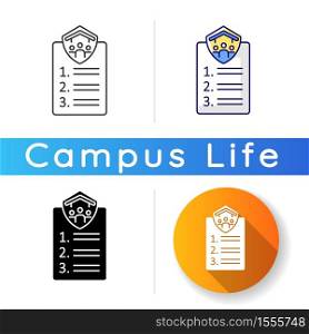 Roommates rules icon. Flatmates agreement. Sharing common apartment. University campus. Neighbors. Students accommodation. Linear black and RGB color styles. Isolated vector illustrations. Roommates rules icon