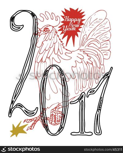 Rooster and the year of 2017 handdrawn