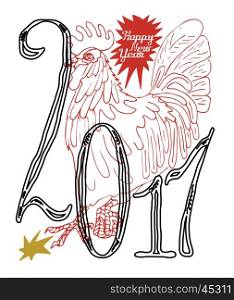 Rooster and the year of 2017 handdrawn