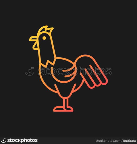 Rooster gradient vector icon for dark theme. Cocks husbandry. Commercial chicken raising. Growing livestock industry. Thin line color symbol. Modern style pictogram. Vector isolated outline drawing. Rooster gradient vector icon for dark theme