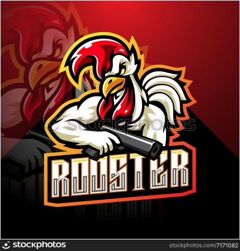 Rooster gunner esport mascot logo design
