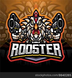 Rooster gunners cyborg mascot logo design