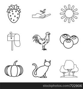 Rooster icons set. Outline set of 9 rooster vector icons for web isolated on white background. Rooster icons set, outline style