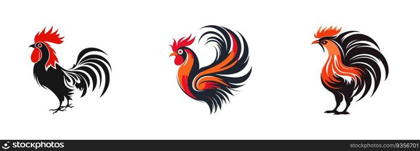 Rooster logo set. Vector illustration.