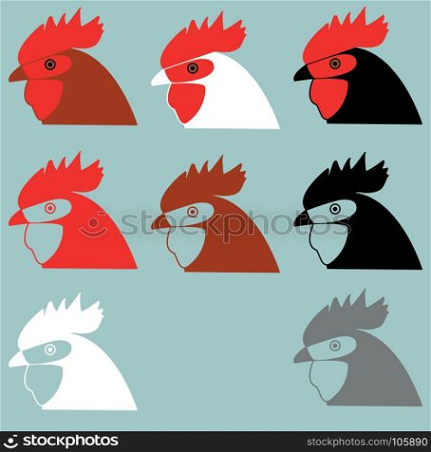 Rooster or cock head icon.. Rooster or cock head icon set.