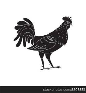 Rooster silhouette icon. Cockerel as a symbol or mascot for children’s books, fashion design and postcards with lettering.