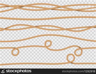 Rope decor. Realistic jute cords marine navy cord, lasso line. Vector illustration marine sailor string seamless pattern drawn stripe. Rope decore. Realistic jute cords marine navy cord, lasso line. Vector marine sailor string
