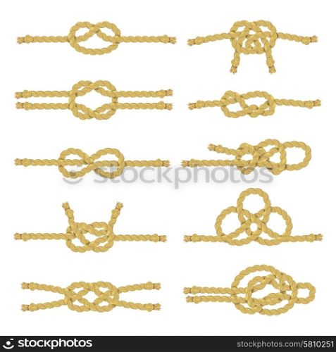 Rope Knot Decorative Icon Set. Rope string and twine with knots node and noose realistic color decorative icon set isolated vector illustration