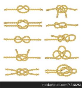 Rope Knot Decorative Icon Set. Rope string and twine with knots node and noose realistic color decorative icon set isolated vector illustration