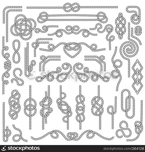 Rope knot. Marine cordage with nautical knots. Navy decoration vector elements. Rope knot. Marine cordage with nautical knots. Navy decoration elements