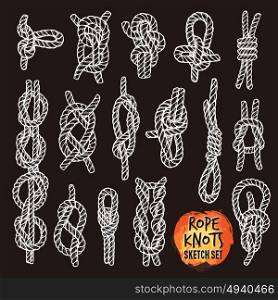 Rope Knots Collection. Rope knots collection with various bends and bows in sketch style isolated vector illustration