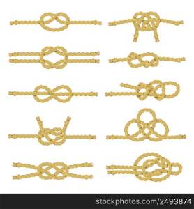 Rope string and twine with knots node and noose realistic color decorative icon set isolated vector illustration . Rope Knot Decorative Icon Set