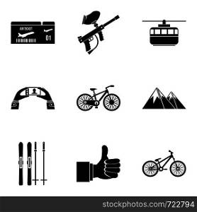 Ropeway icons set. Simple set of 9 ropeway vector icons for web isolated on white background. Ropeway icons set, simple style