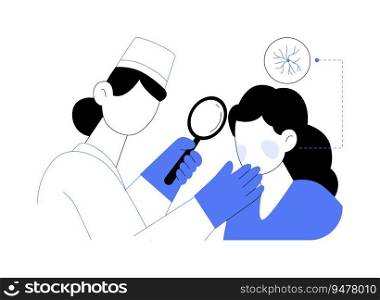 Rosacea treatment abstract concept vector illustration. Dermatologist examining patient with rosacea in hospital, skin care, pigmentation disorders, facial problems abstract metaphor.. Rosacea treatment abstract concept vector illustration.