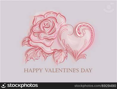 rose and heart for Valentines Day. vector illustration