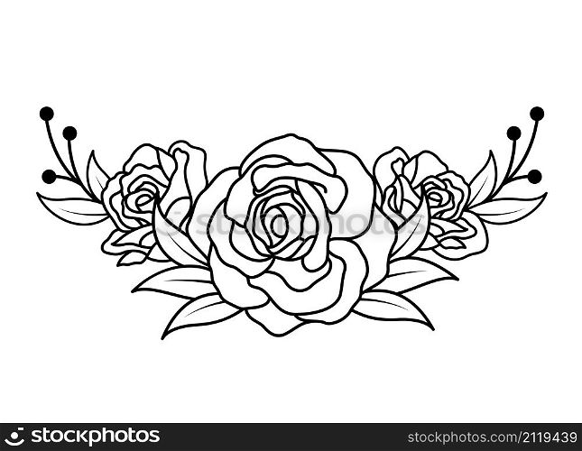 Rose bouquet outline style. Floral vector illustration. Happy special occasion.