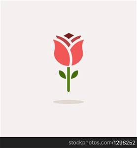 Rose. Color icon with shadow. Flower glyph vector illustration