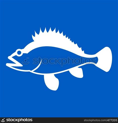 Rose fish, Sebastes norvegicus icon white isolated on blue background vector illustration. Rose fish, Sebastes norvegicus icon white
