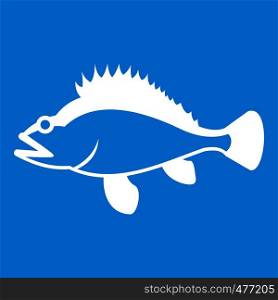 Rose fish, Sebastes norvegicus icon white isolated on blue background vector illustration. Rose fish, Sebastes norvegicus icon white