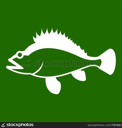 Rose fish, Sebastes norvegicus icon white isolated on green background. Vector illustration. Rose fish, Sebastes norvegicus icon green