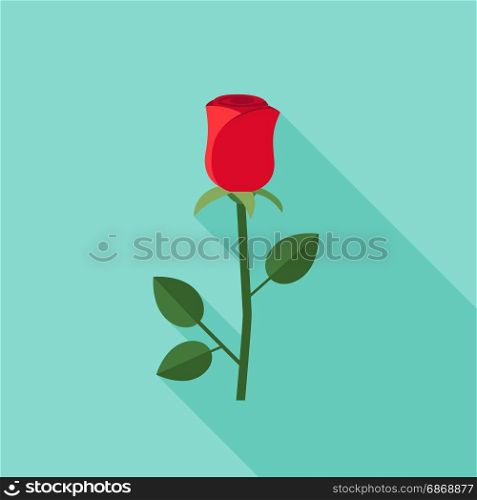 Rose flat icons. Rose flower icon in flat style. Vector simple illustration of red rose with long shadow.