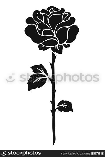 Rose flower. Black silhouette. Design element. Vector illustration isolated on white background. Template for books, stickers, posters, cards, clothes.